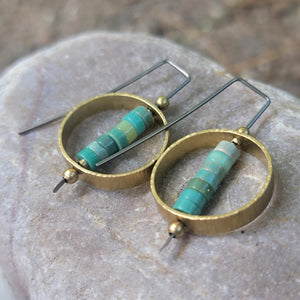 Mini Ellipse Earrings in Hammered Brass