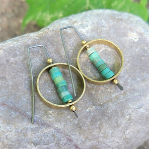 Mini Ellipse Earrings in Hammered Brass