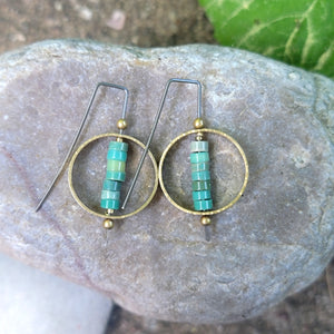 Mini Ellipse Earrings in Hammered Brass