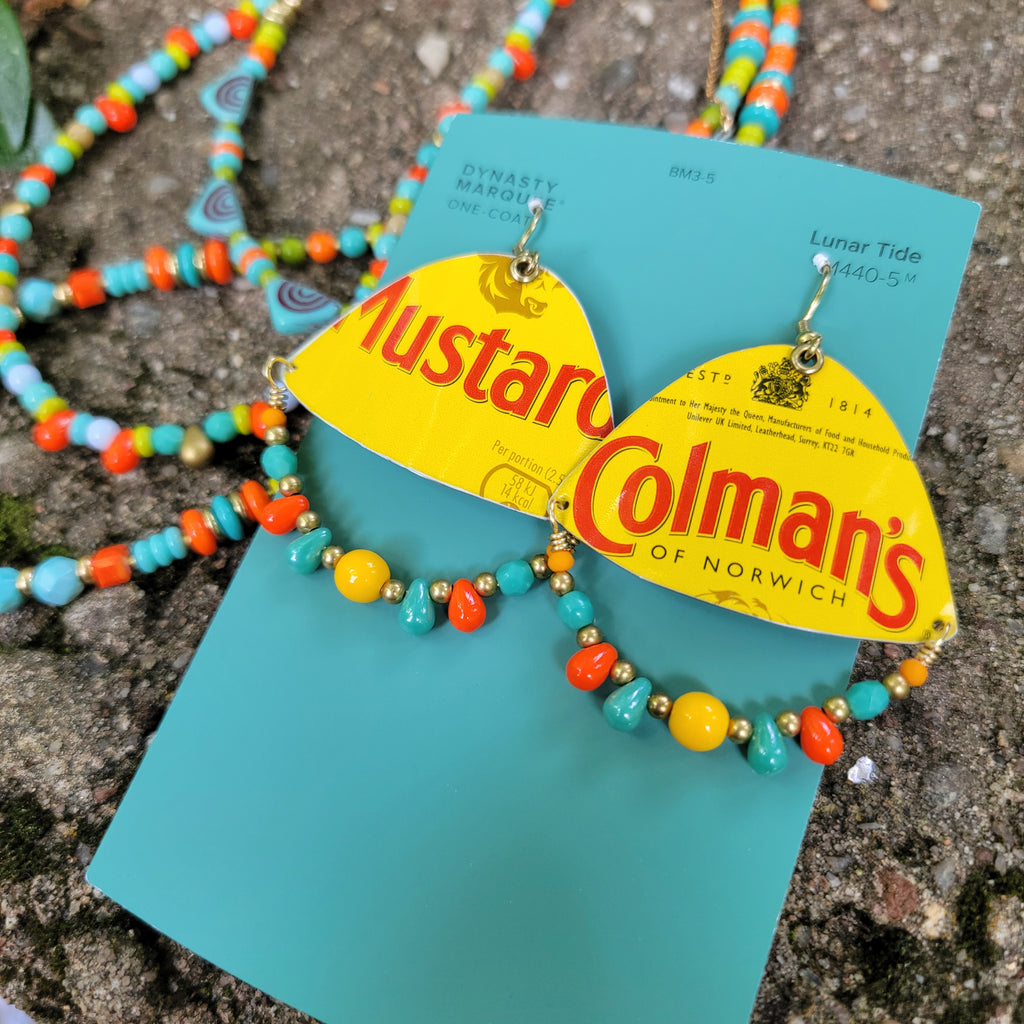 Summer Sojourn Beaded Earrings with Colman's Mustard Tin