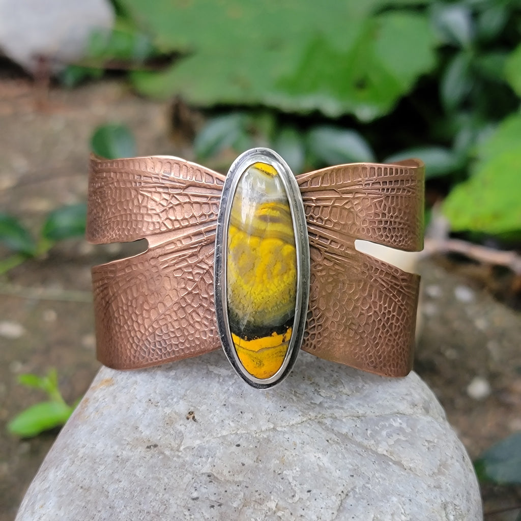 Dragonfly Wing Cuff with Bumblebee Jasper in Copper