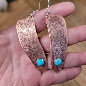 Copper Dragonfly Wing Earrings with Turquoise