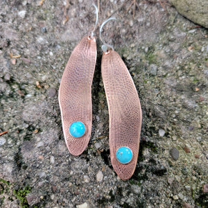 Copper Dragonfly Wing Earrings with Turquoise