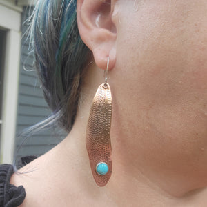 Copper Dragonfly Wing Earrings with Turquoise