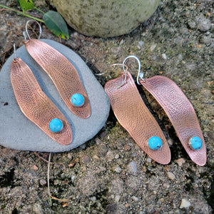 Copper Dragonfly Wing Earrings with Turquoise