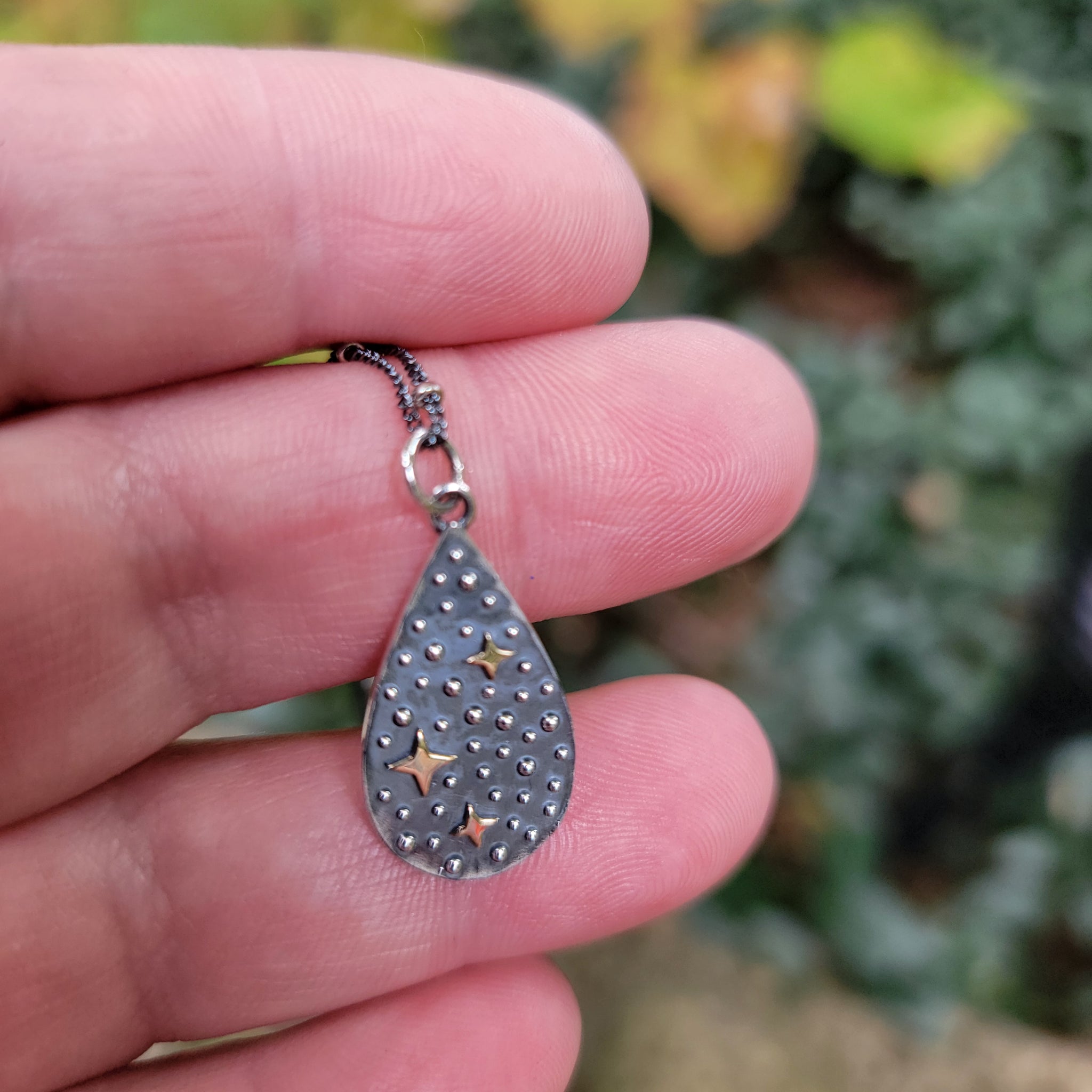 Celestial Drop Pendant in Sterling Silver Silver with Bronze