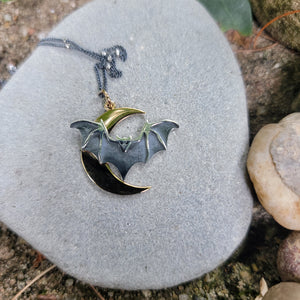 Moon Bat Pendant in Sterling Silver & Bronze