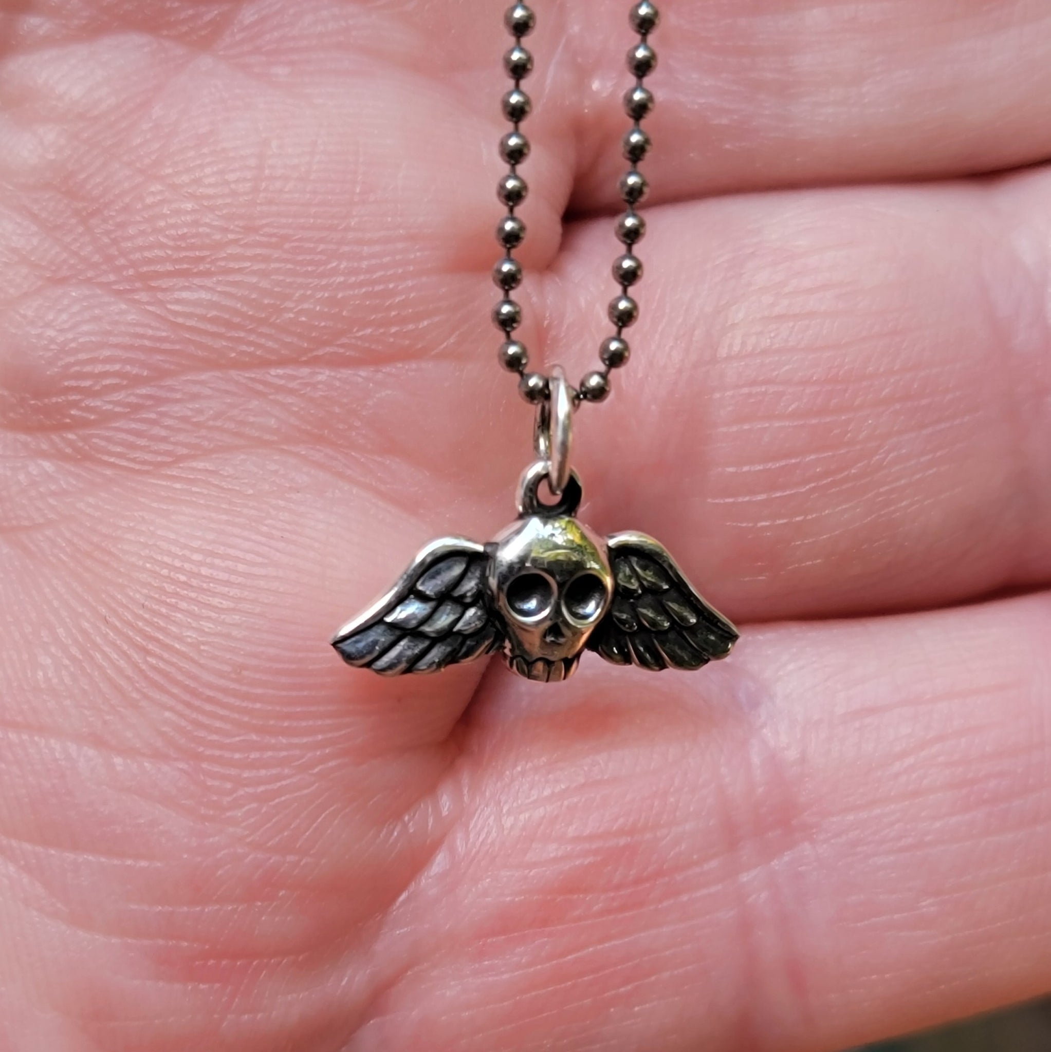 Memento Mori Winged Skull Pendant in Sterling Silver