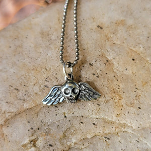 Memento Mori Winged Skull Pendant in Sterling Silver