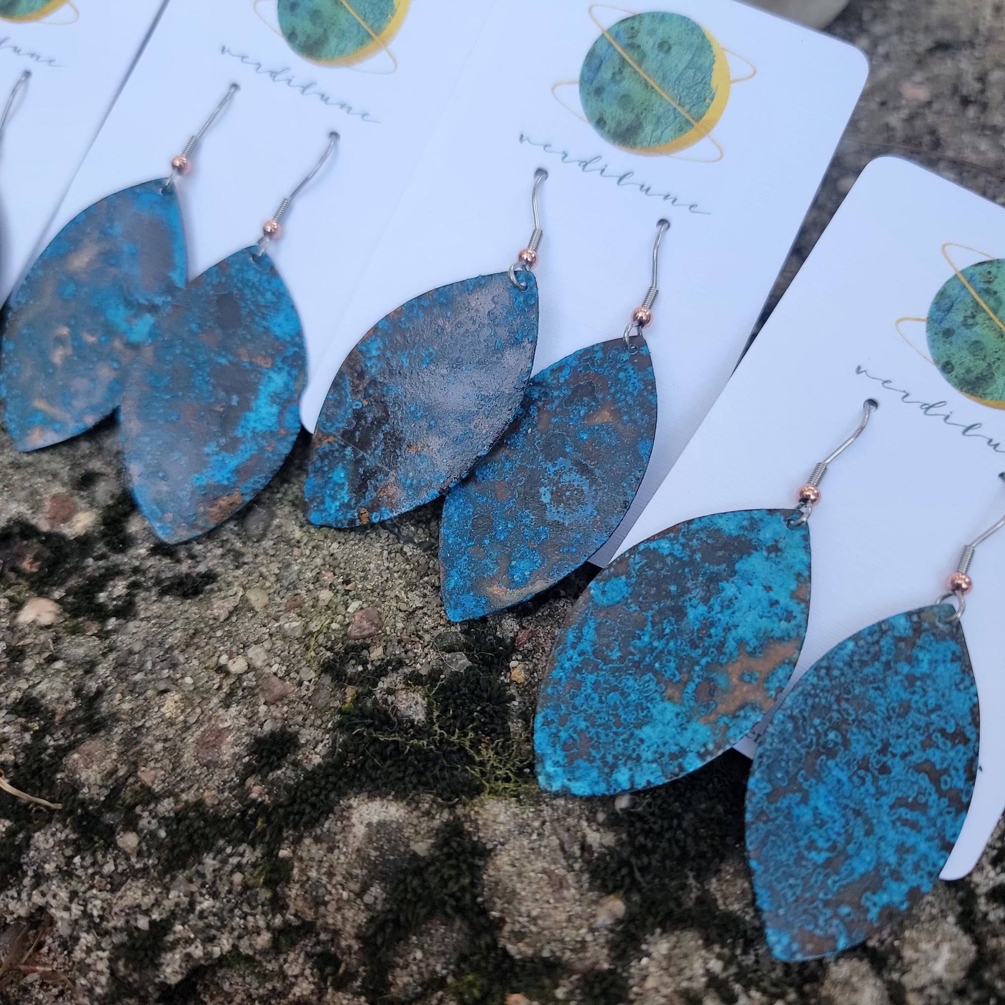 Ocean Blue Patina Copper Earrings