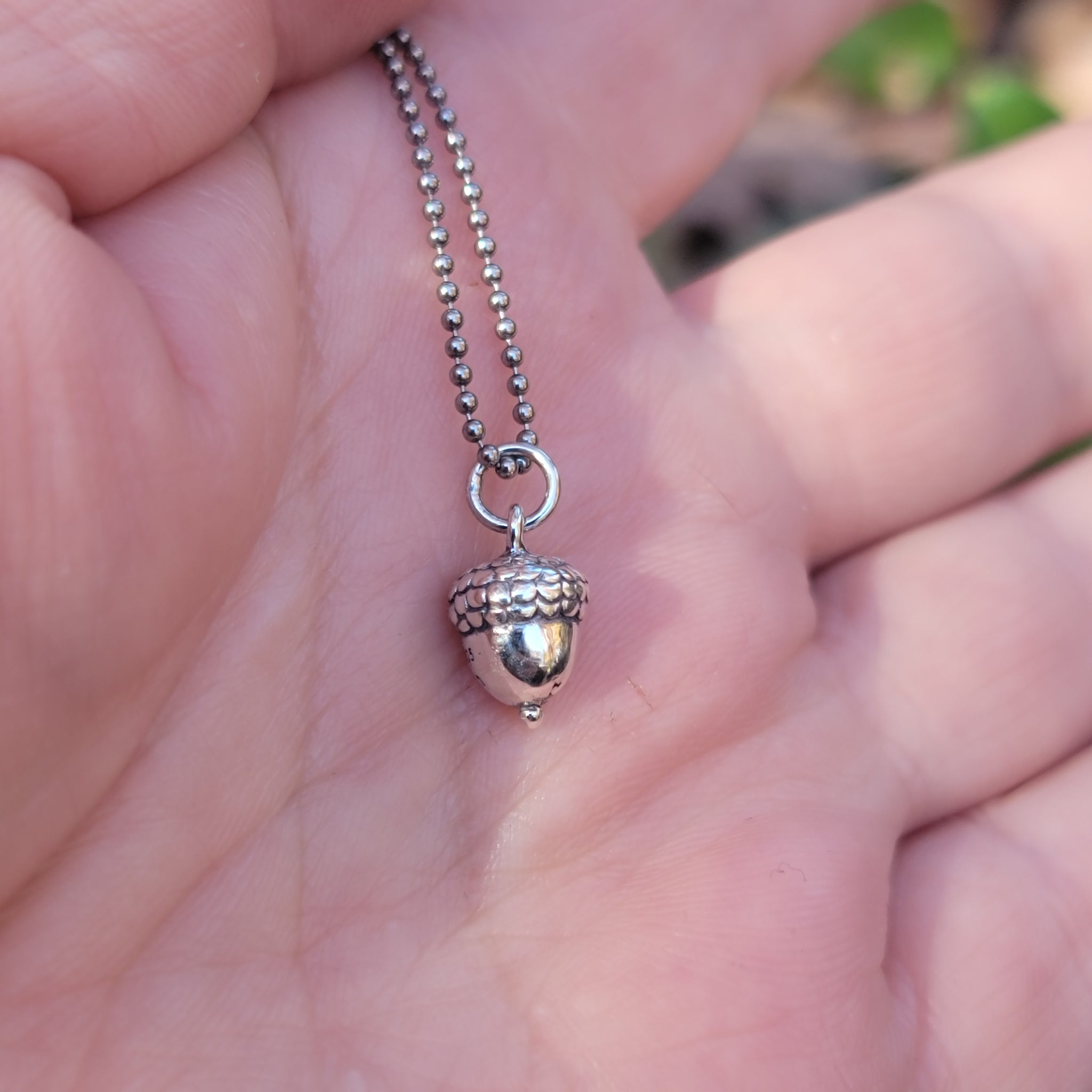 Tiny Acorn Pendant in Sterling Silver