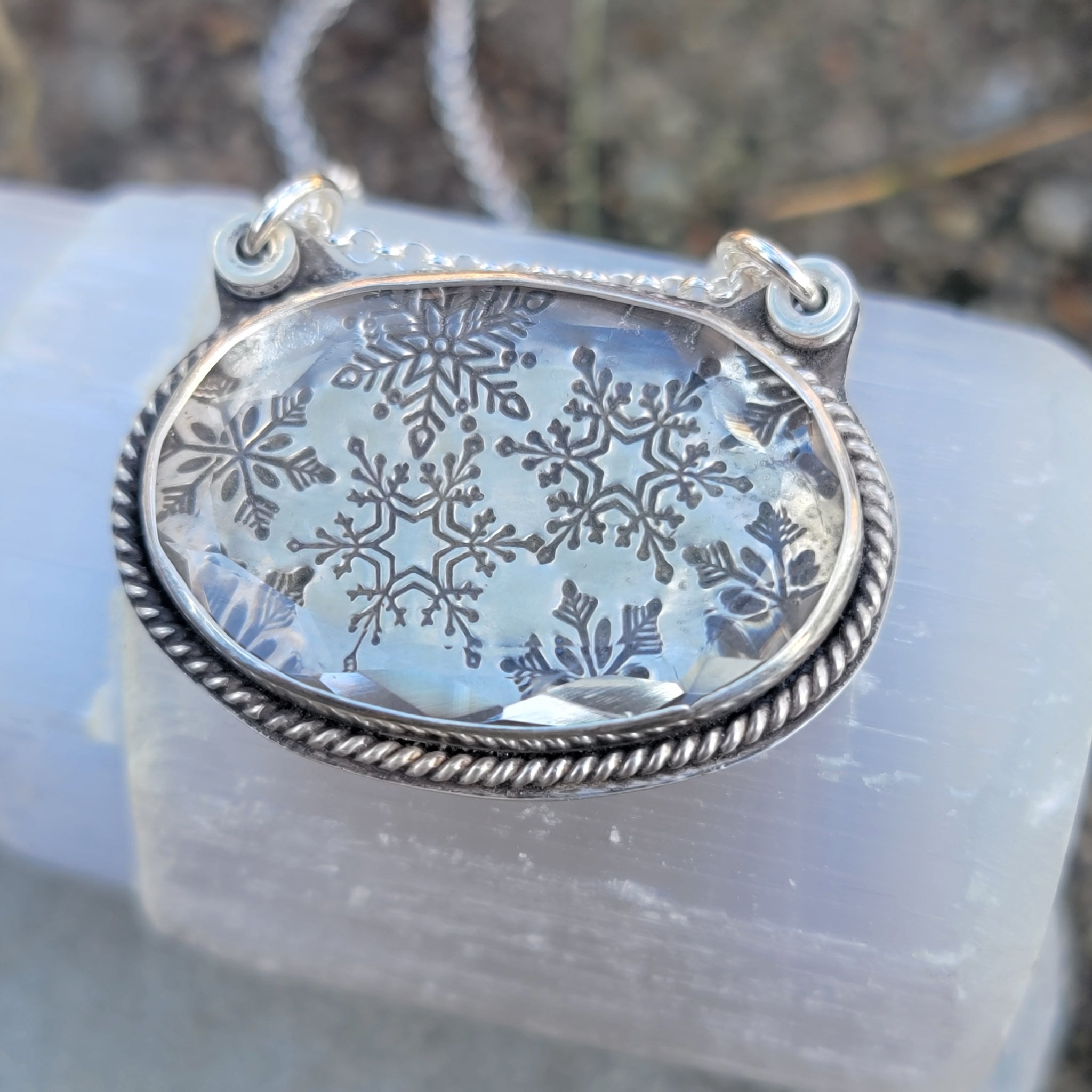 Snowglobe Quartz Crystal Pendant in Sterling Silver