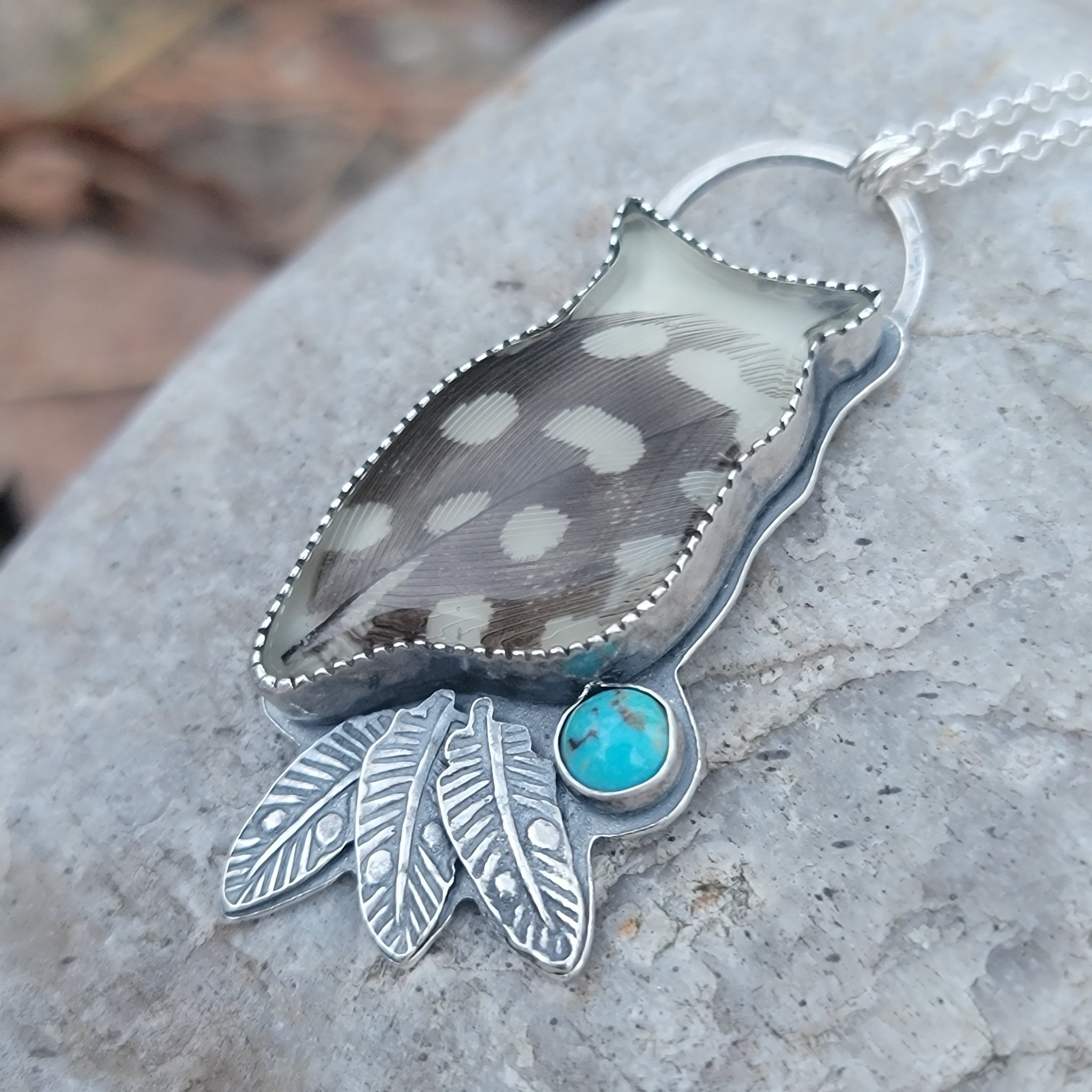 Owl Feathers Pendant in Sterling Silver