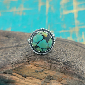 Round Hubei Turquoise Ring in Sterling Silver Size 8.5