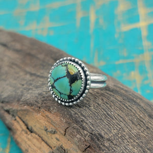 Round Hubei Turquoise Ring in Sterling Silver Size 8.5