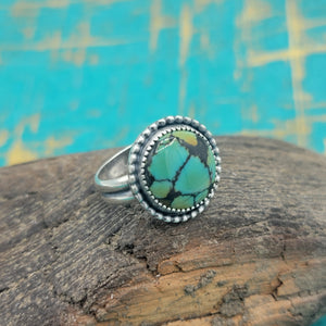 Round Hubei Turquoise Ring in Sterling Silver Size 8.5