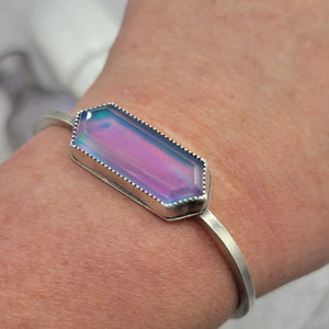 Magical Aura Opal Hexagon Doublet Cuff Bracelets in Sterling Silver