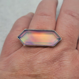 Magical Aura Opal Hexagon Doublet Ring in Sterling Silver Size 10.5