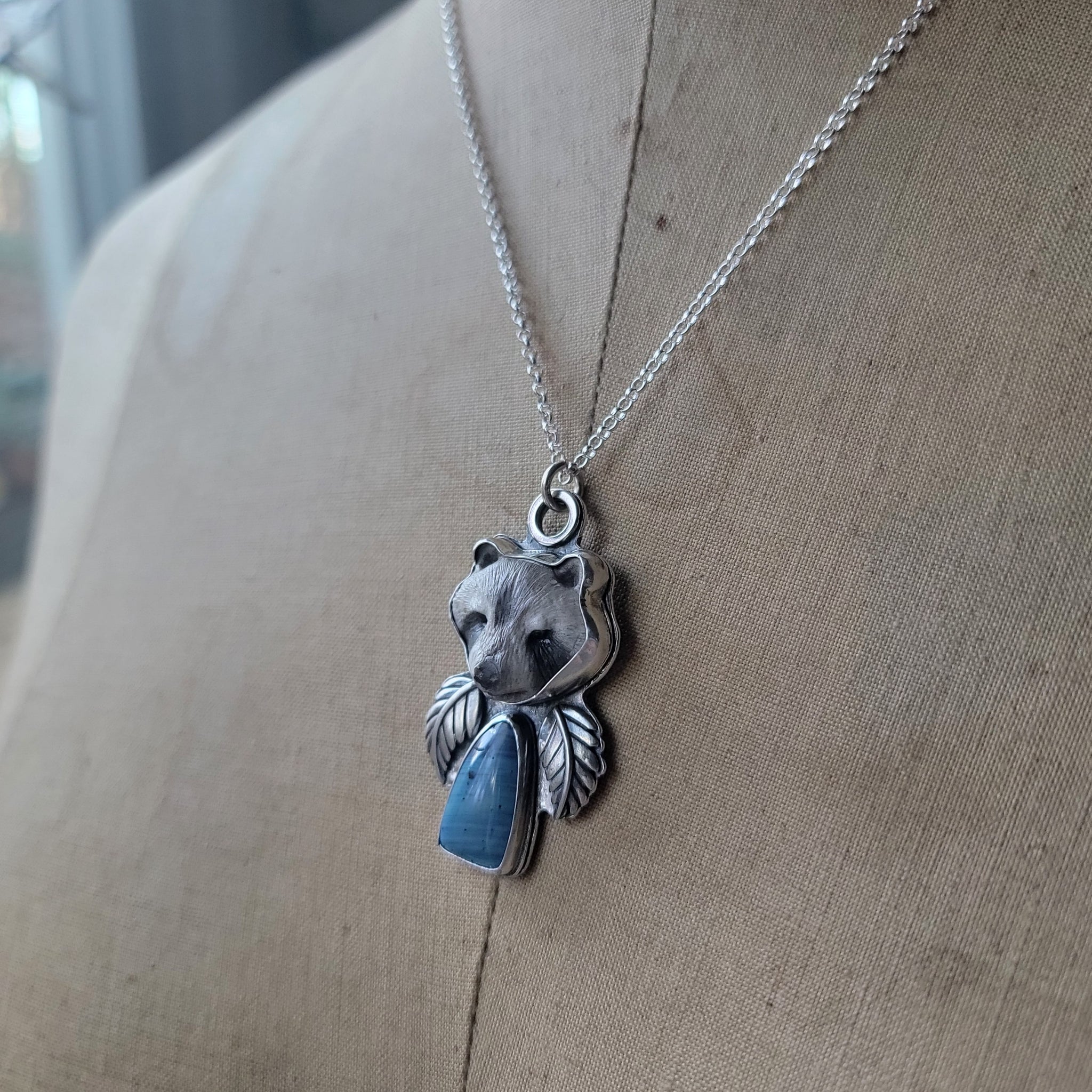 Raccoon Winter Totem Pendant in Sterling Silver