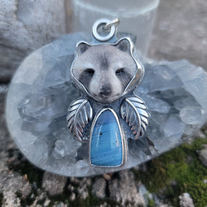 Raccoon Winter Totem Pendant in Sterling Silver