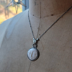 Ceramic Moon Face Pendant in Sterling Silver