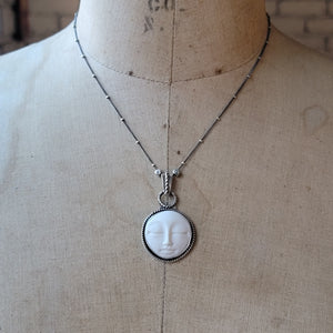 Ceramic Moon Face Pendant in Sterling Silver