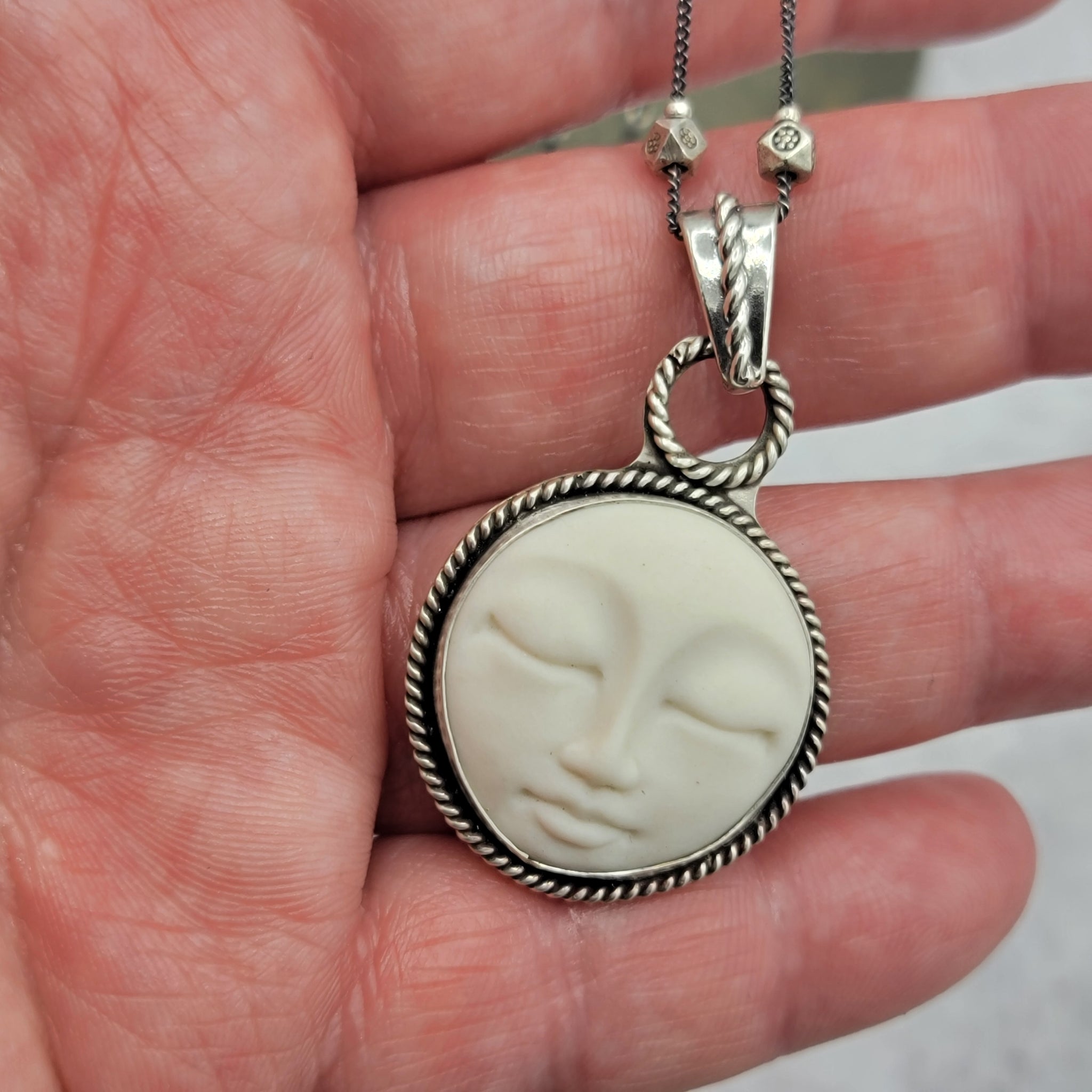 Ceramic Moon Face Pendant in Sterling Silver