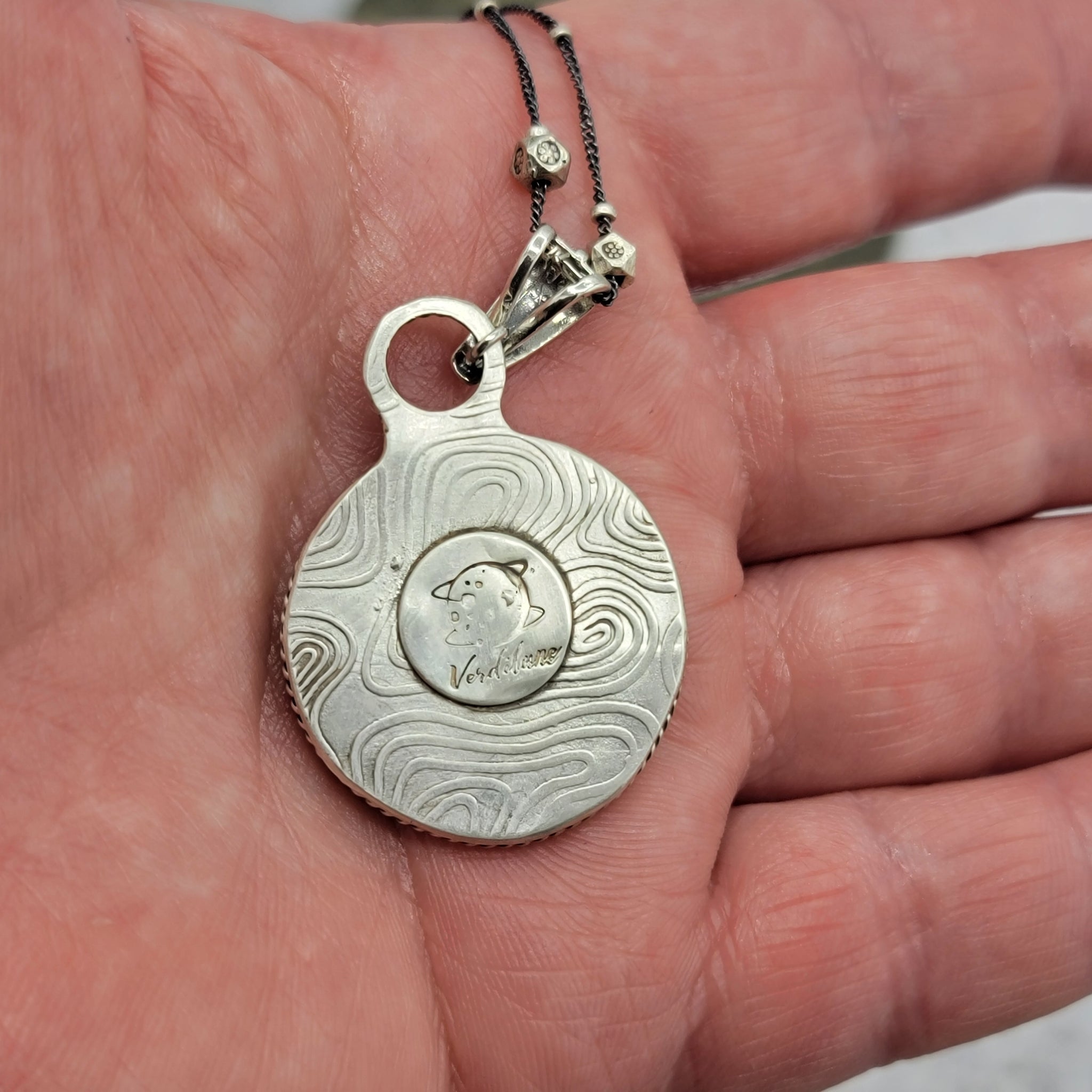 Ceramic Moon Face Pendant in Sterling Silver