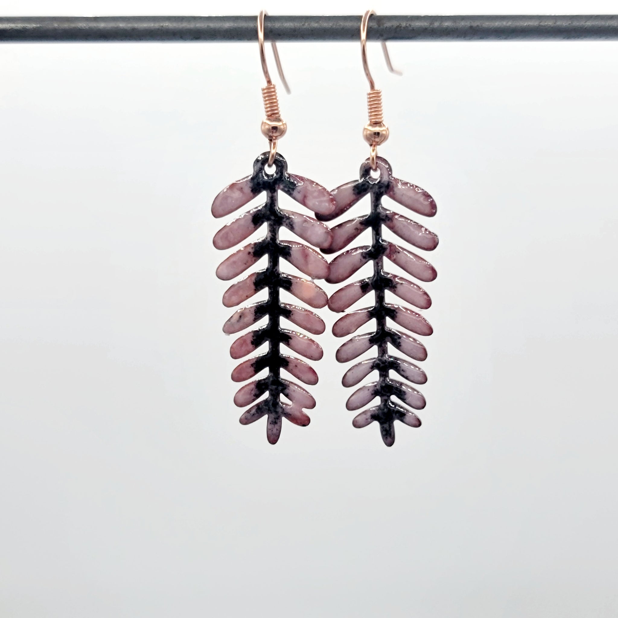 Enameled Copper Fern Earrings