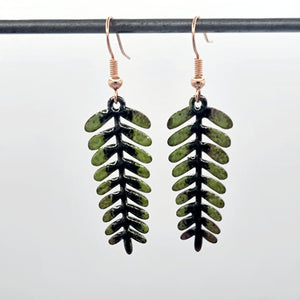 Enameled Copper Fern Earrings