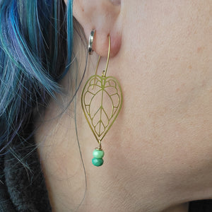 Beaded Brass Begonia Leaf Earrings