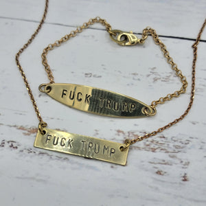 F*&k Trump Handstamped Brass Bar Bracelet