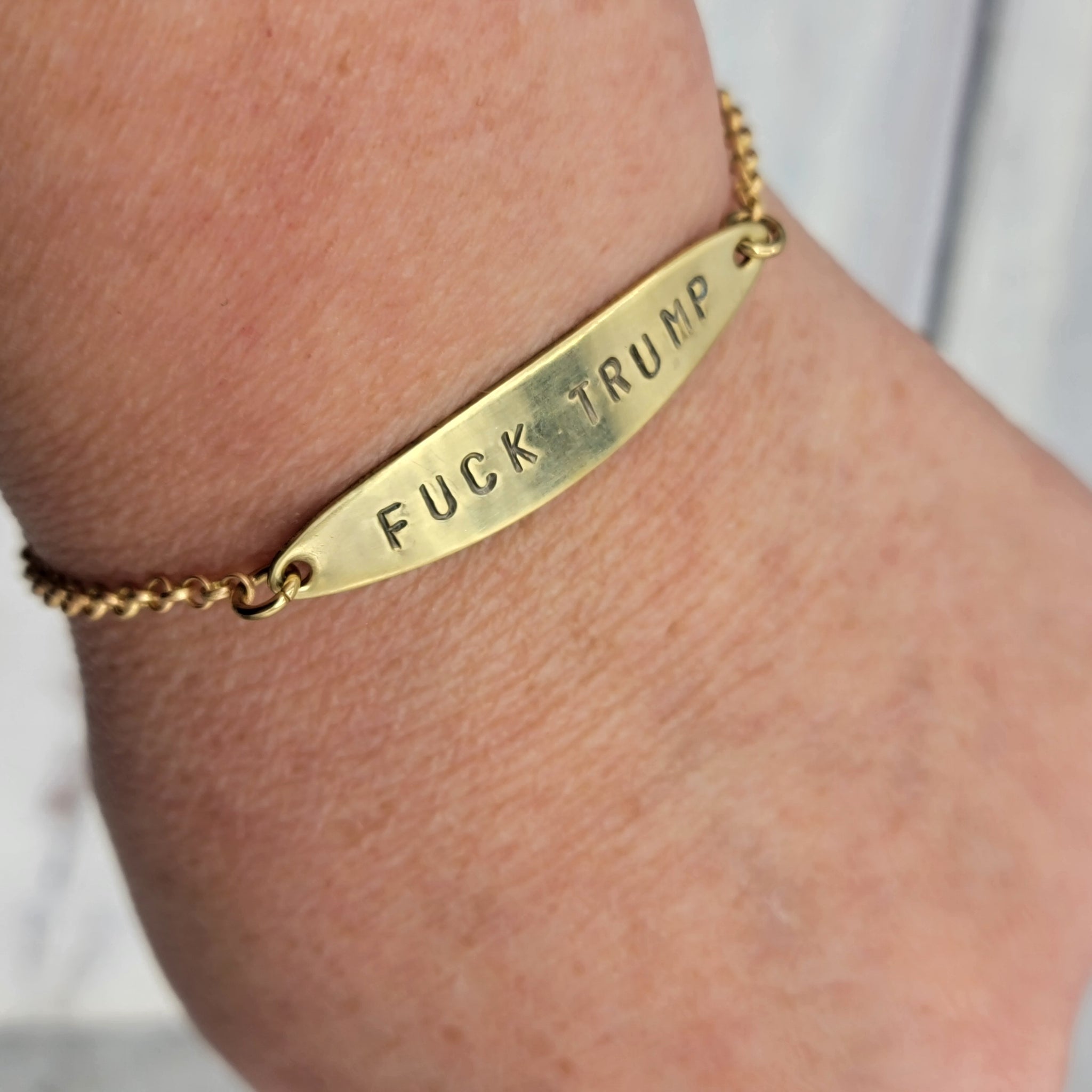 F*&k Trump Handstamped Brass Bar Bracelet