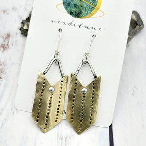 Boho Arrow Earrings - Handstamped Brass & Sterling Silver