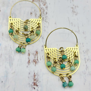 Brass Arch Gemstone Bead Earrings