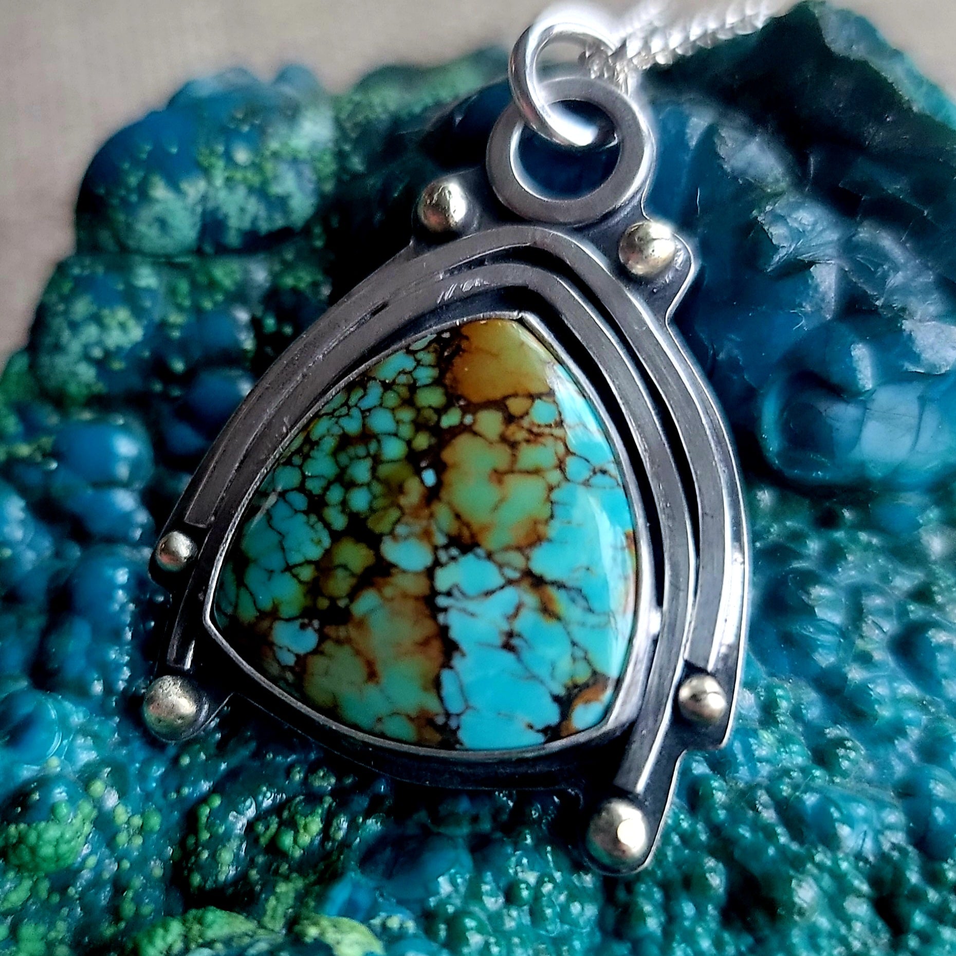 Trillion Cut Hubei Turquoise Pendant in Sterling Silver