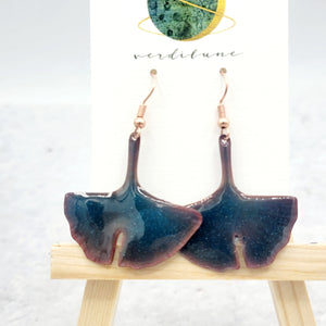 Teal Green Enameled Copper Ginkgo Leaf Earrings