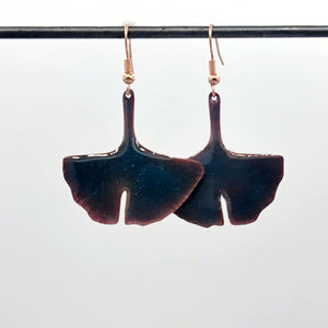 Teal Green Enameled Copper Ginkgo Leaf Earrings