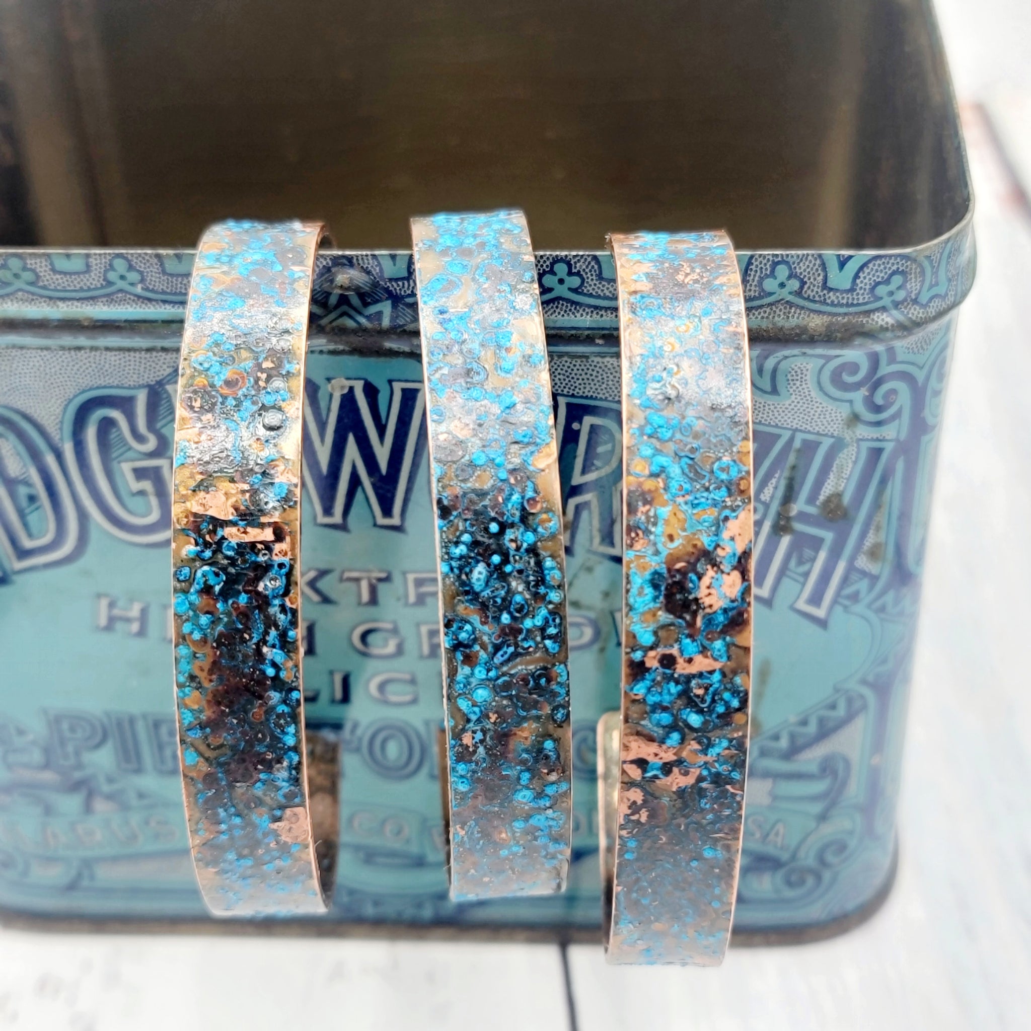 Distressed Ocean Blue Patina Medium Brass Cuff Bracelets