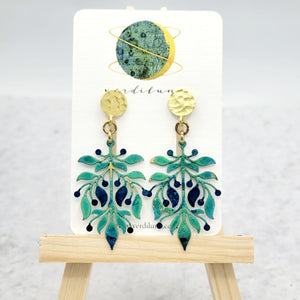 Sultry Summer Berry Bush Verdigris Patina Earrings