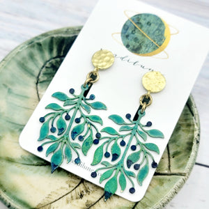 Sultry Summer Berry Bush Verdigris Patina Earrings