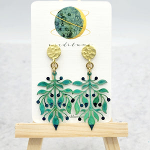 Sultry Summer Berry Bush Verdigris Patina Earrings