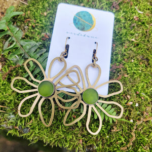 Brass Daisy & Sea Glass Earrings
