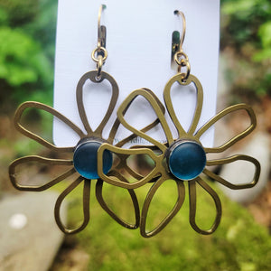 Brass Daisy & Sea Glass Earrings