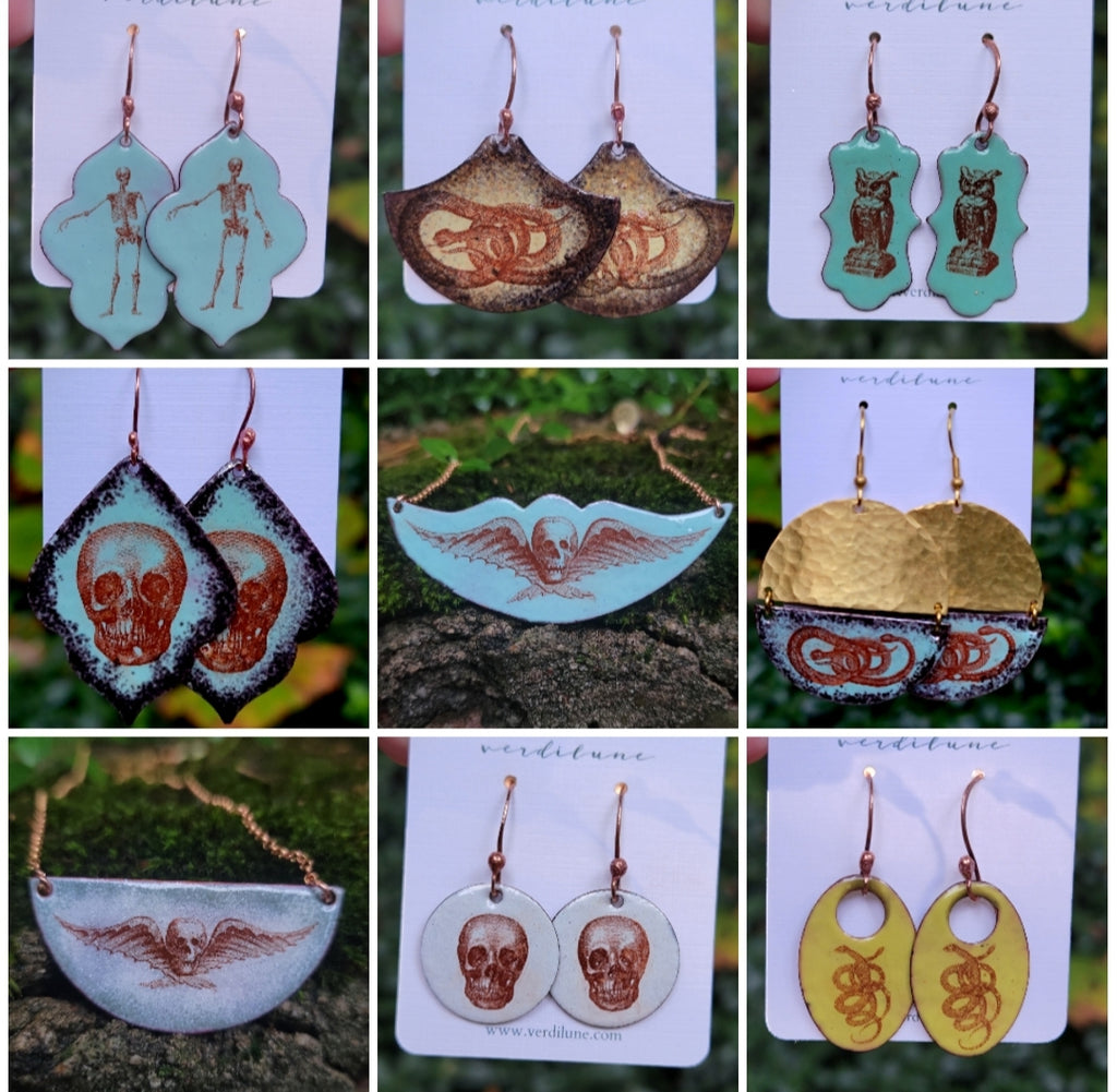 Vintage Illustrated Creeps Enameled Copper Halloween Collection