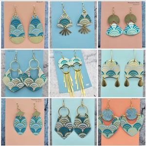 Art Deco Blues Collection - Repurposed Vintage Tin Earrings