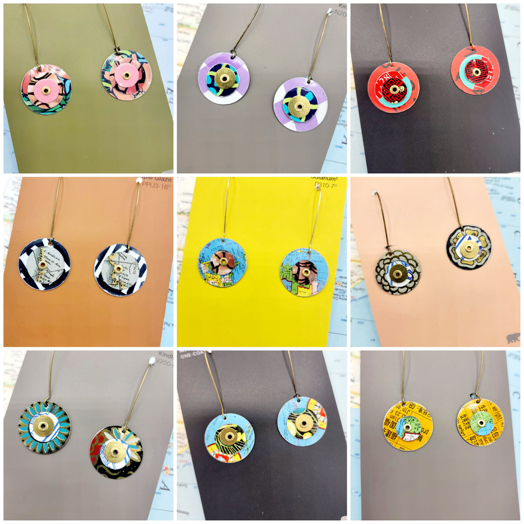 Kinetic Circles Collection - Repurposed Vintage Tin Earrings