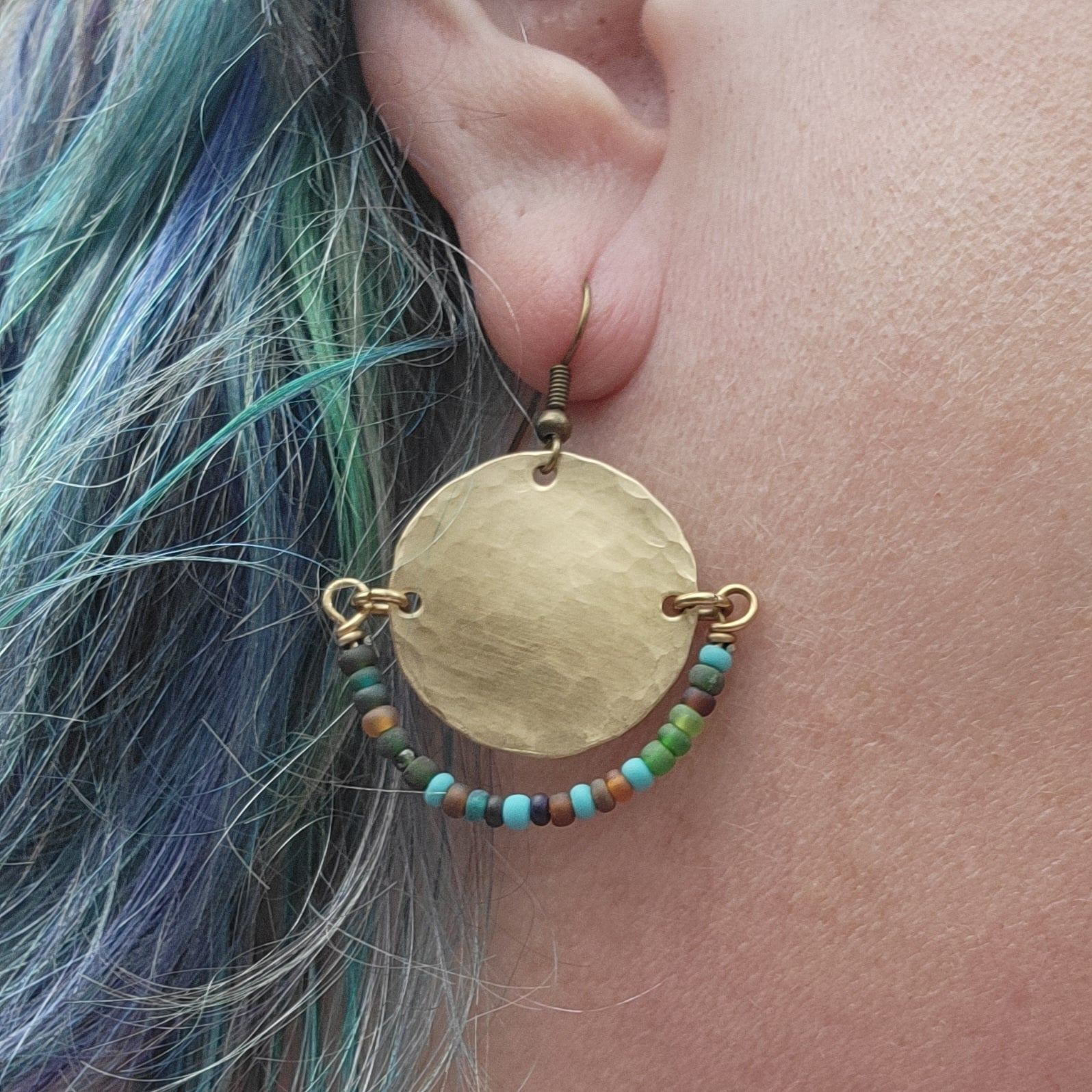 Boho Hammered & Beaded Copper Earrings
