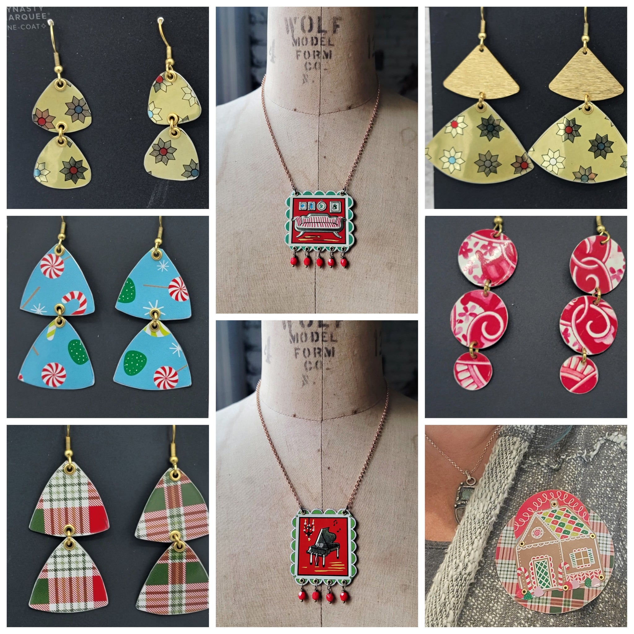 Holiday 2025 Collection - Repurposed Vintage Tin Earrings & Necklaces