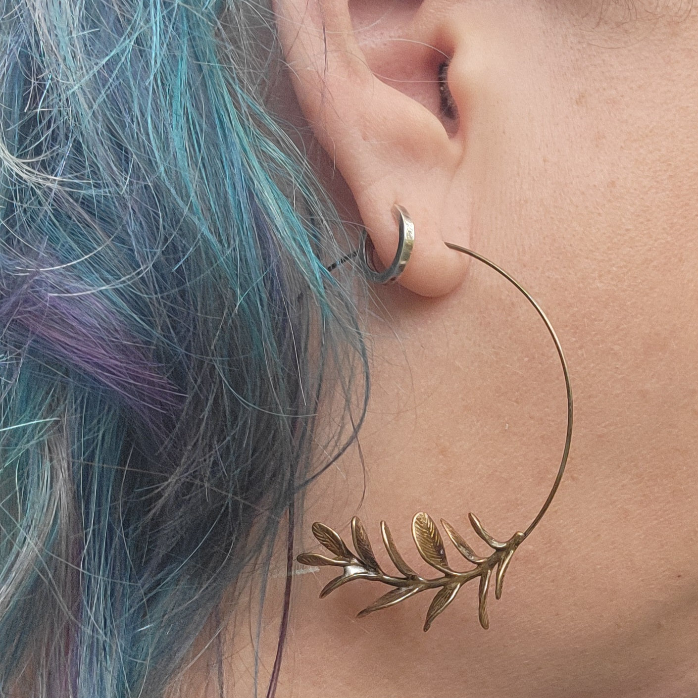 Leaf Cluster Hoop Earrings in Brass